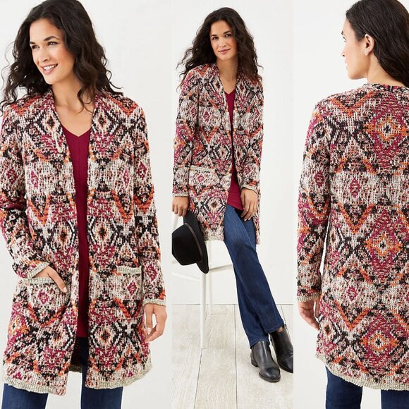 J. Jill Luxurious Plum Multi Jacquard Tapestry Cardigan Size Small 47955 - Picture 1 of 16